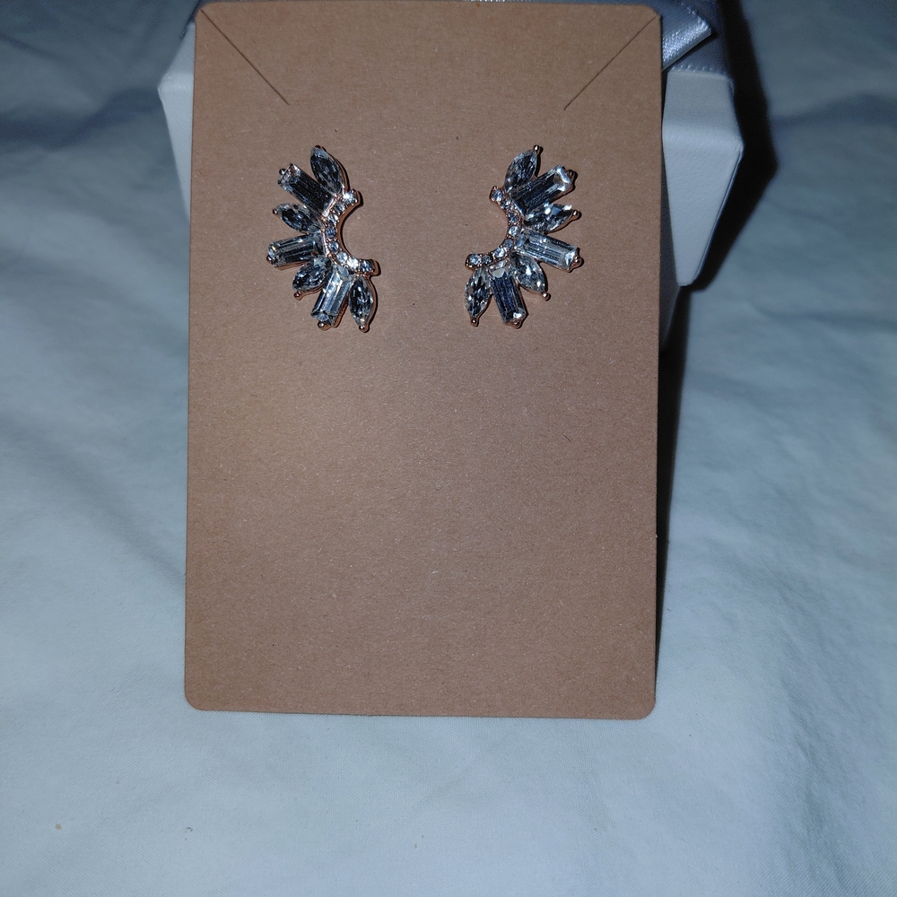 New Time and Tru New Silver Mirrored Winged Art-Deco Earrings